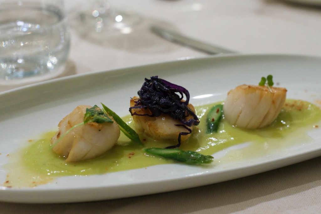 We started with scallops served with asparagus and red cabbage.