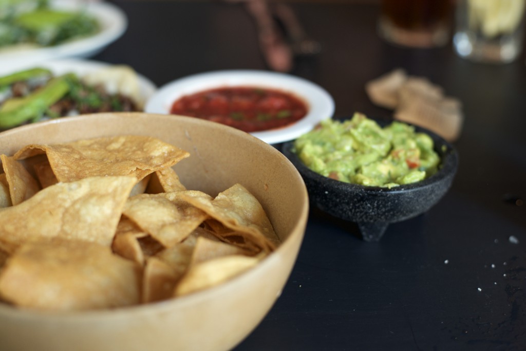 Corn chips, dip and salsa