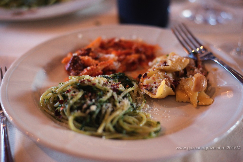 Various pasta for lunch at Ristorante Veneziano in Randazzo