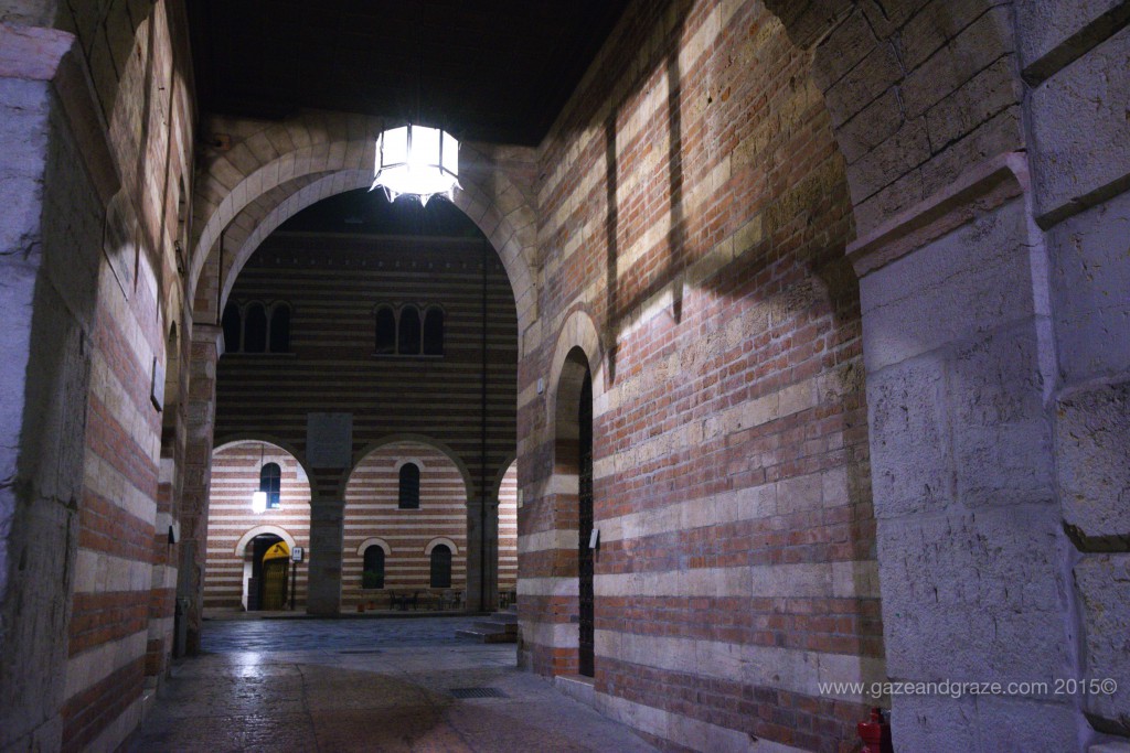 Verona's Palace Ragione arch at night