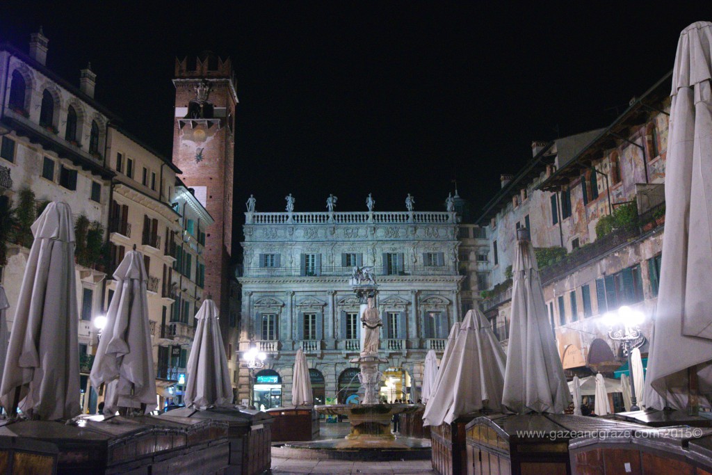 Verona's landmarks at night
