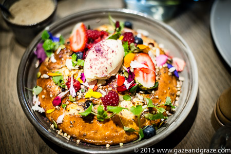 The Kettle Black's Ricotta Hotcakes with berries and seeds