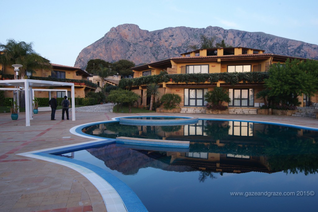 Magaggiari Hotel as the sun sets on the rocky hills of Palermo