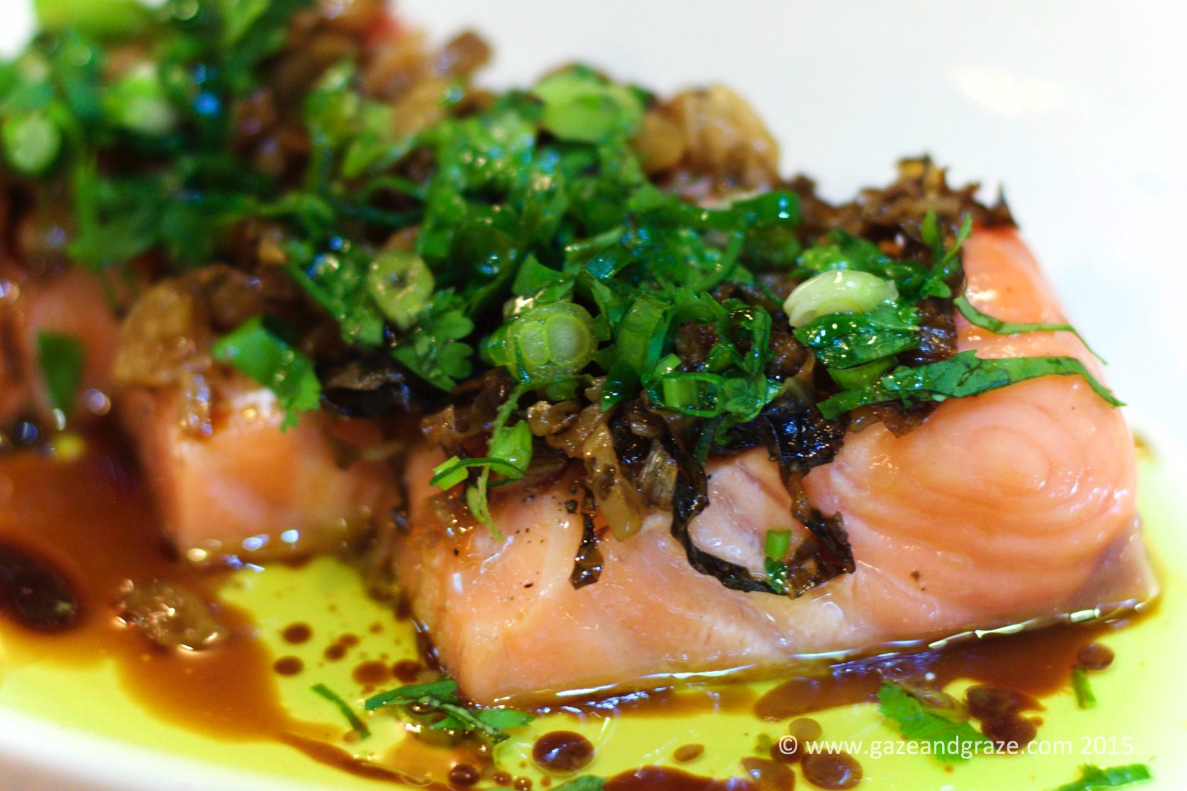 Salmon confit with "mui choi"