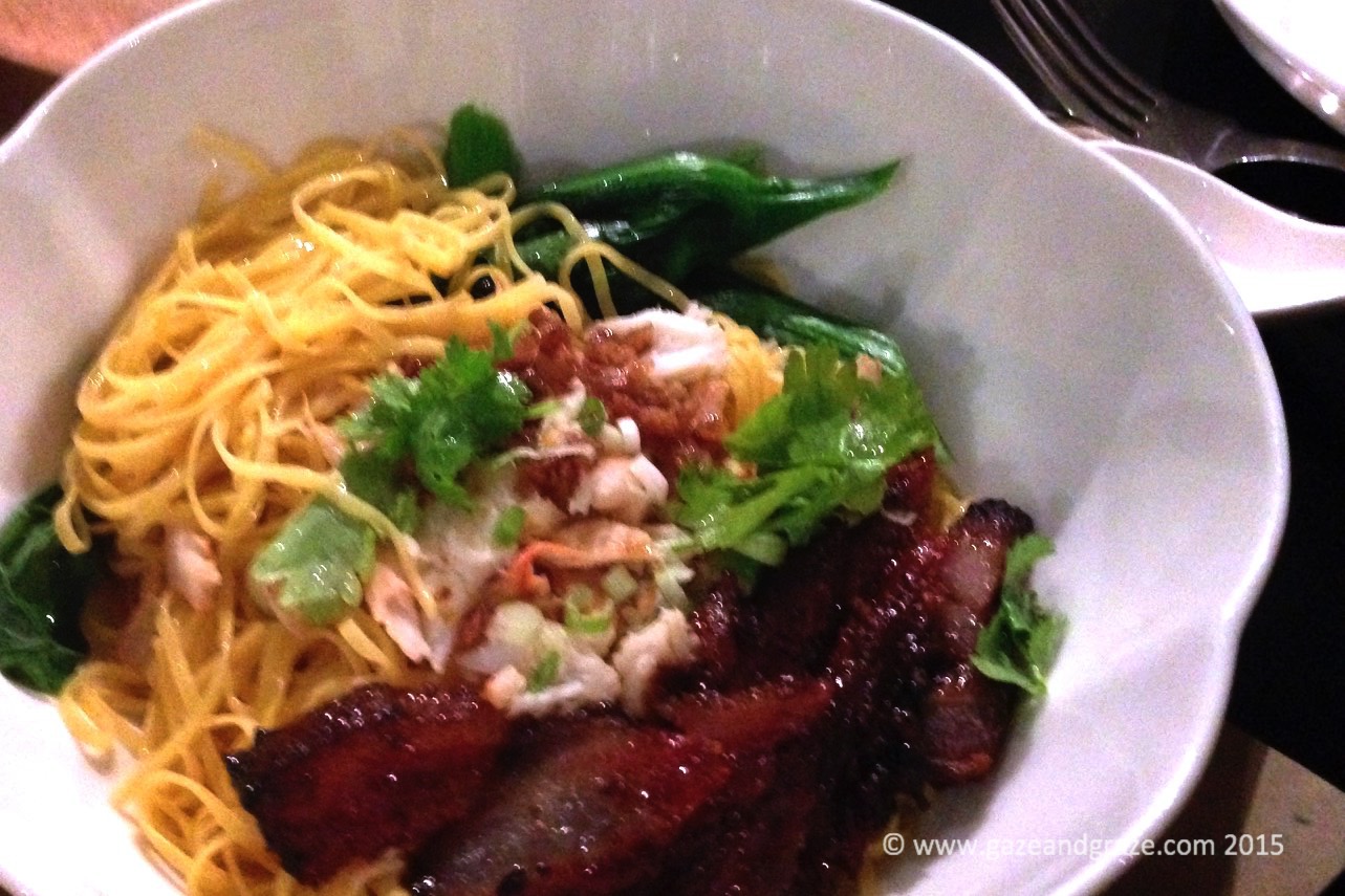 Egg noodle with char siew and crab meat