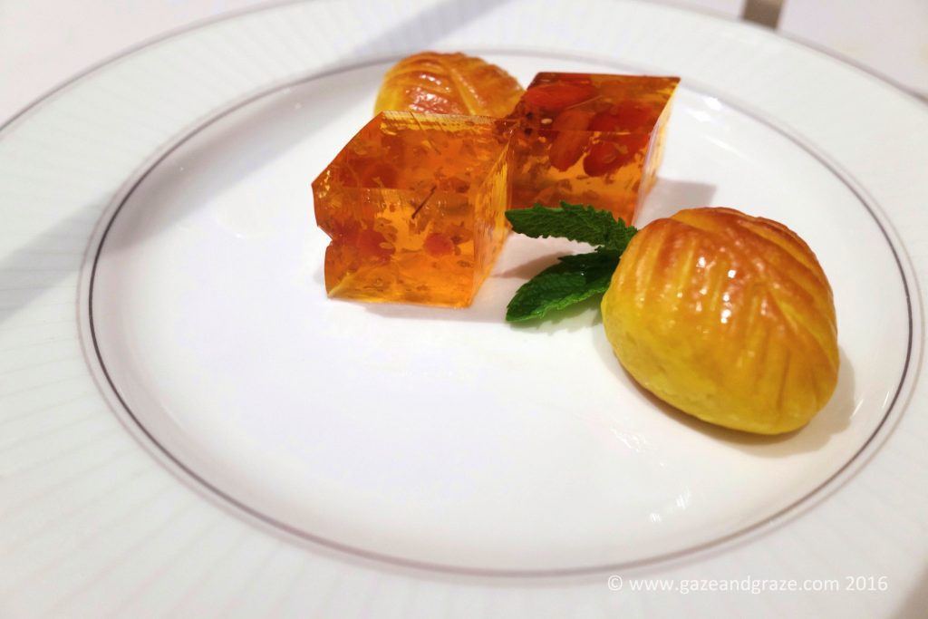 Petit Fours - osmanthus jelly and a egg custard pastry
