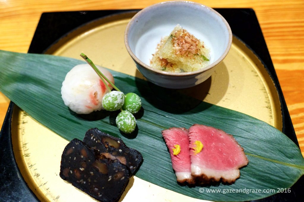 Our omakase course started with mixed starters