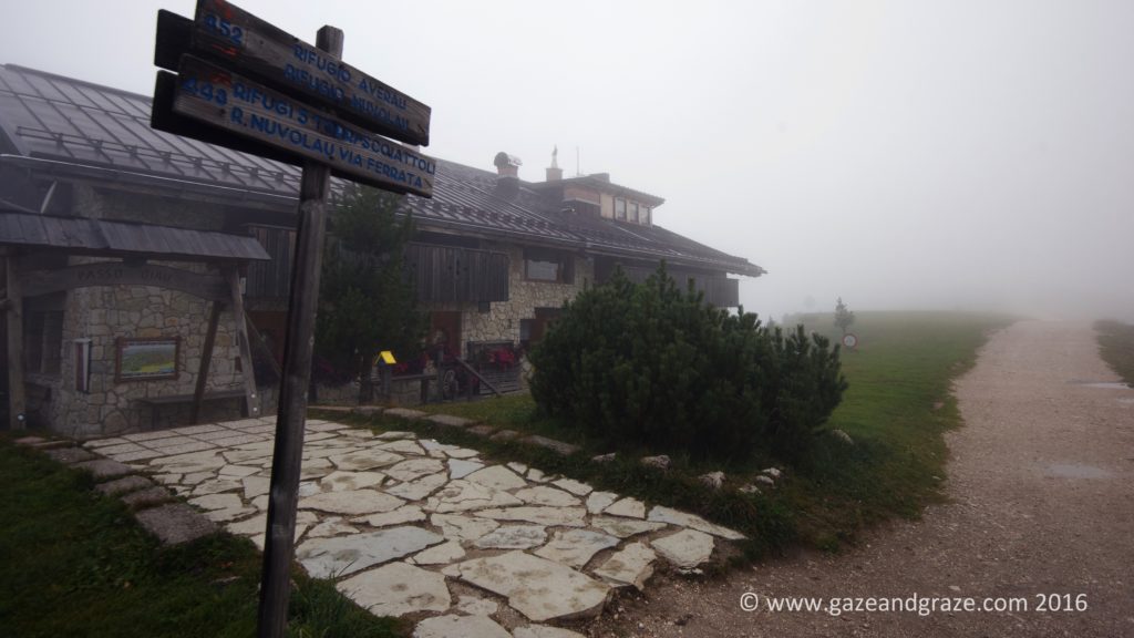 The Hotel Passo Giau sits along some great walks with iconic views that we'll have to imagine are there on this rainy day