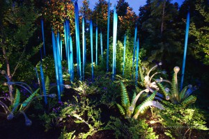 The Chihuly garden at dusk